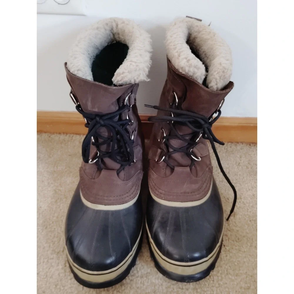 Sorel CARIBOU Men 11 Fleece Lined Waterproof Hiking Brown Leather Snow Barn Boot